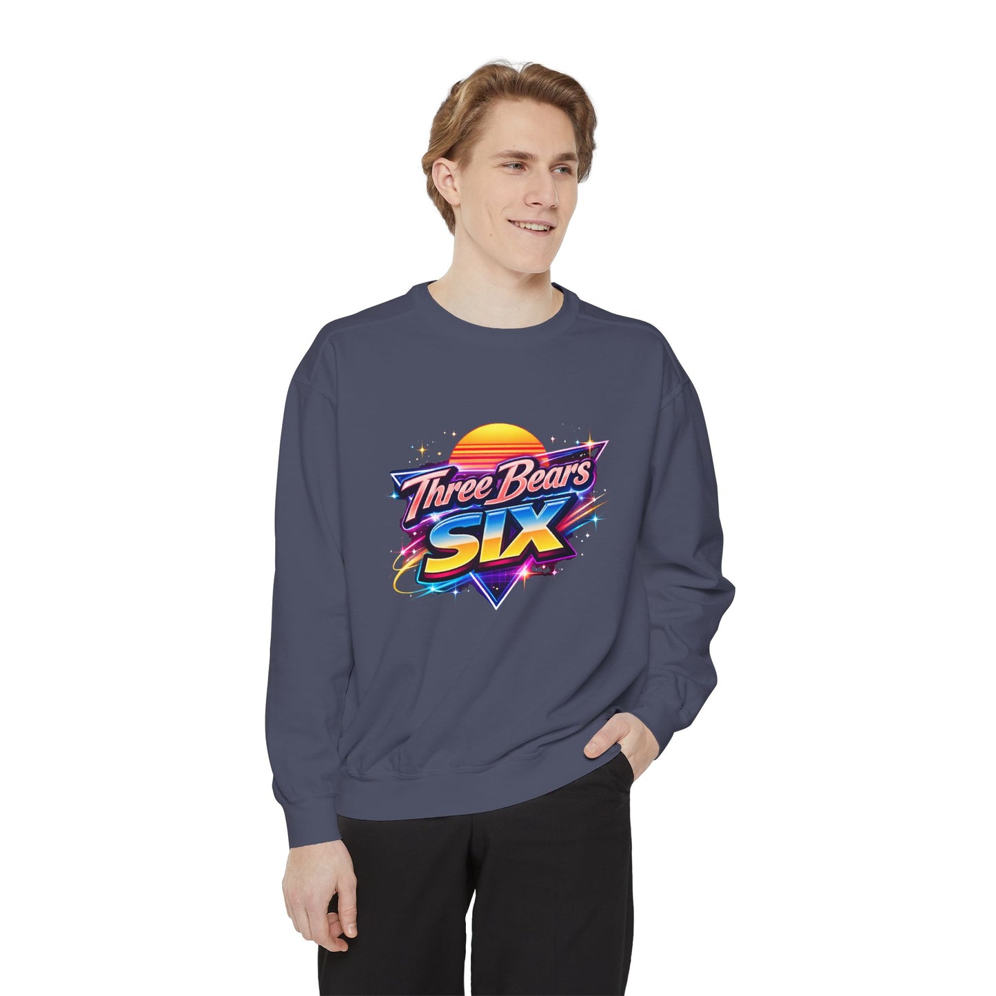 Three Bears Six Retro Logo Sweatshirt — 80s Sunset Graphic Pullover