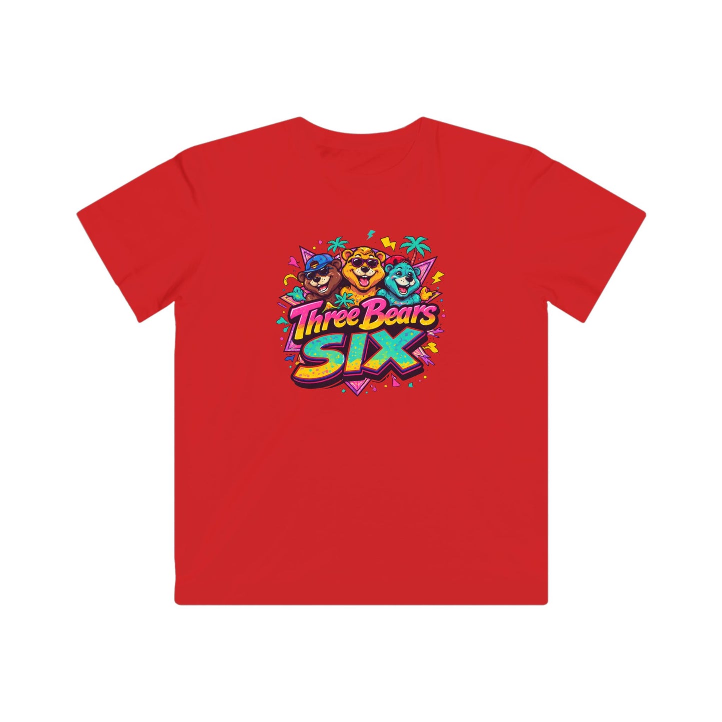 Three Bears Six Kids Graphic Tee — Colorful Cartoon Bear Birthday Shirt