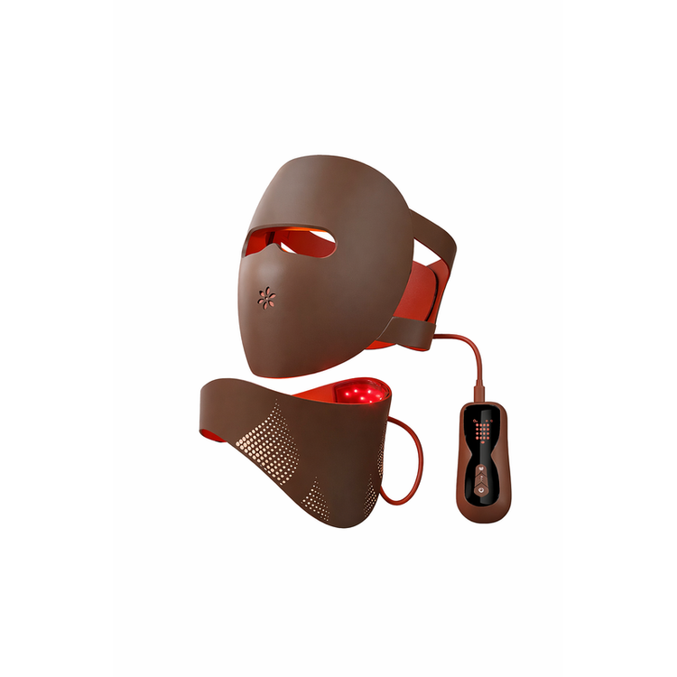 LED Face & Neck Skincare Mask with neck piece and handheld controller