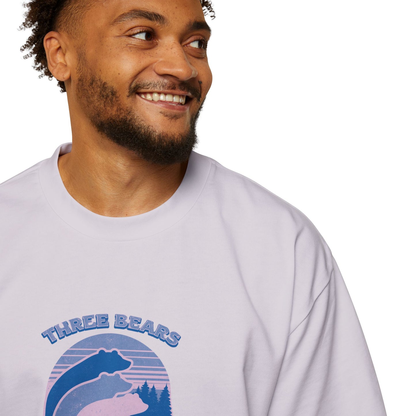 Retro Sunset Bear Graphic Tee — "Three Bears Six" Men’s Oversized T-Shirt