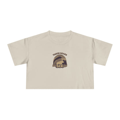 Crop Tee — 'Three Bears Six' Retro Sunset Graphic