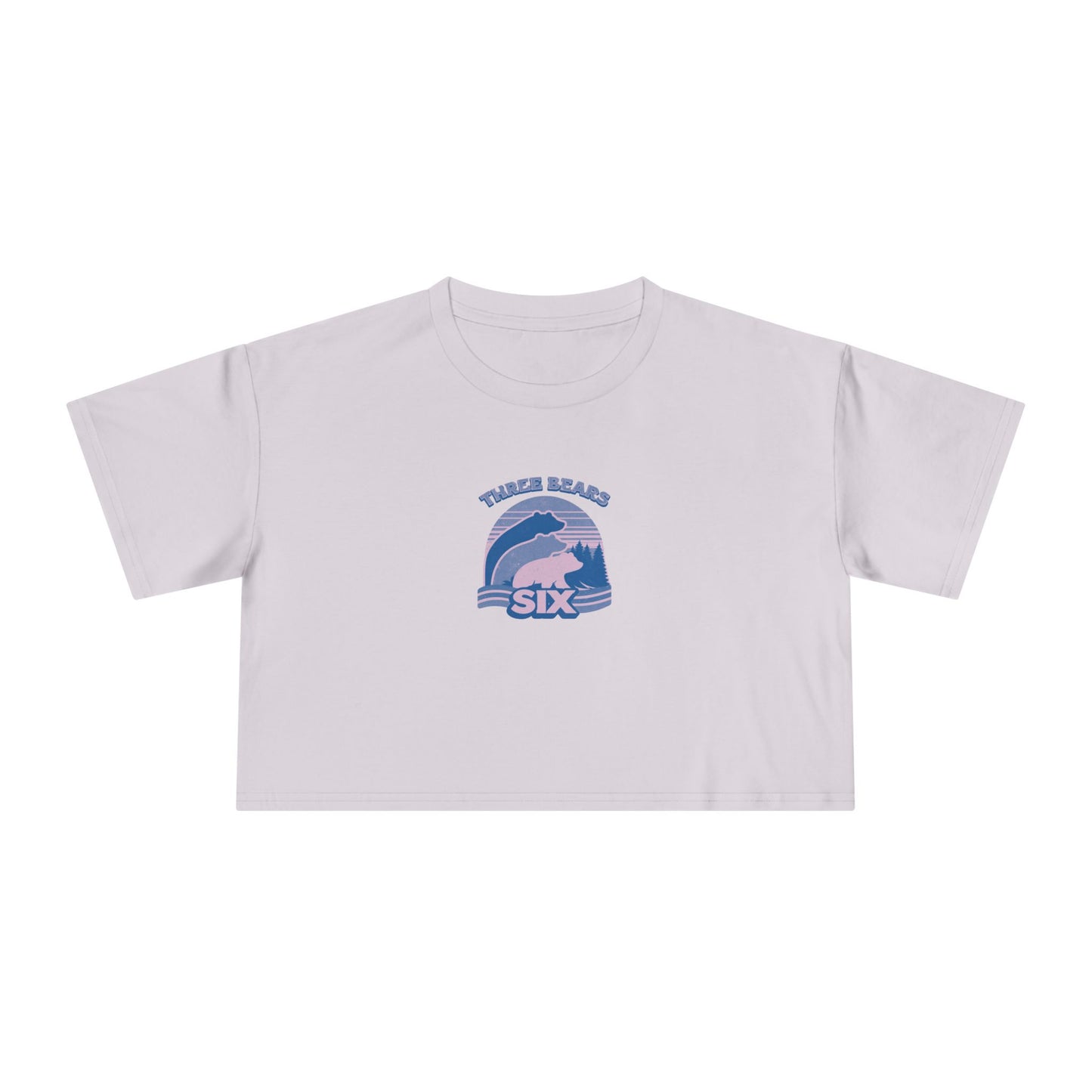 Crop Tee — 'Three Bears Six' Retro Sunset Graphic