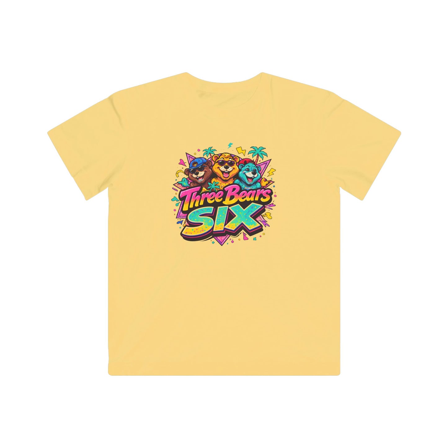 Three Bears Six Kids Graphic Tee — Colorful Cartoon Bear Birthday Shirt