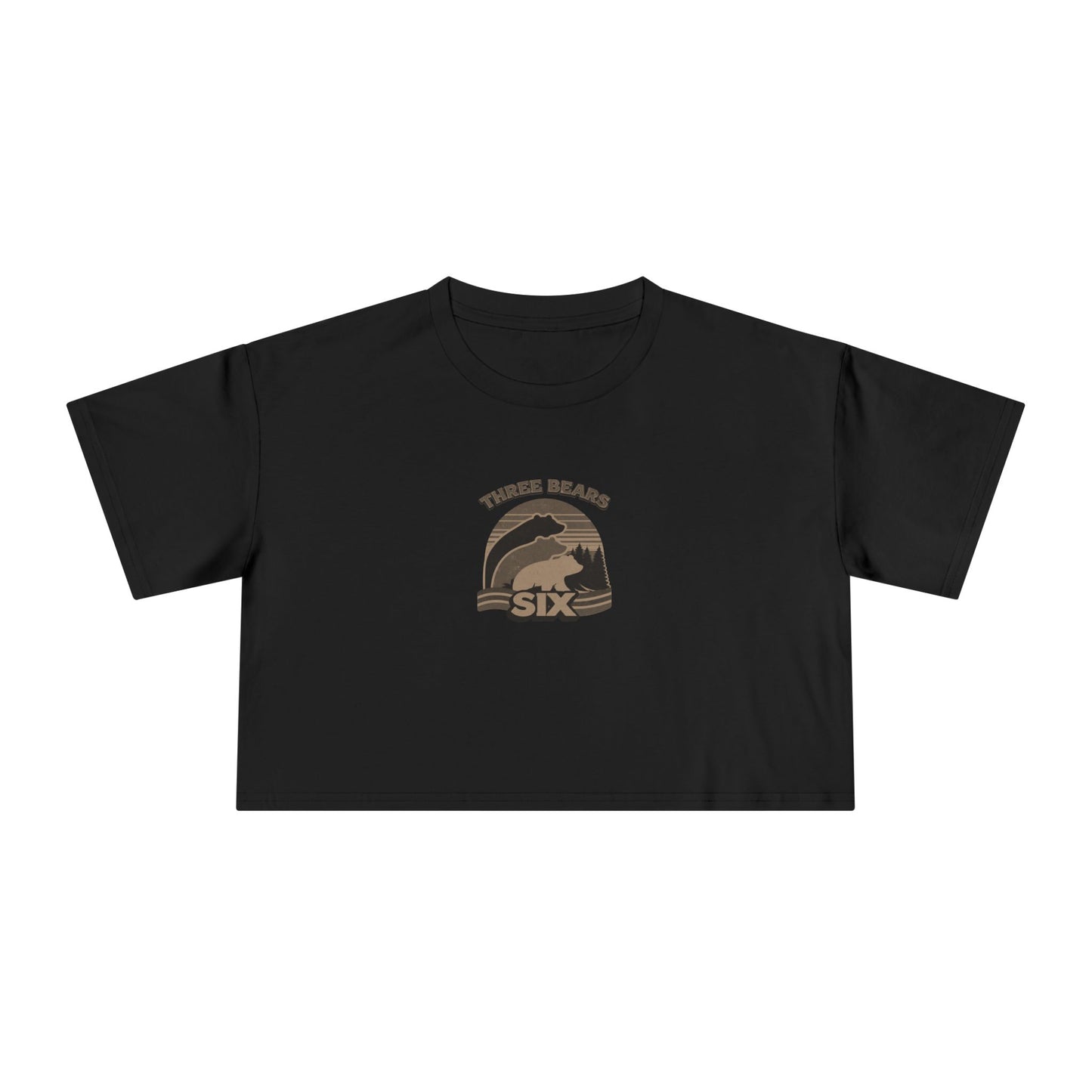Crop Tee — 'Three Bears Six' Retro Sunset Graphic