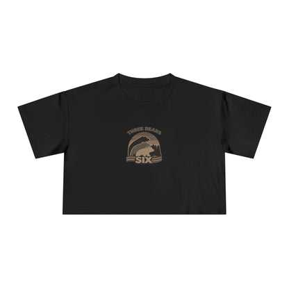 Crop Tee — 'Three Bears Six' Retro Sunset Graphic