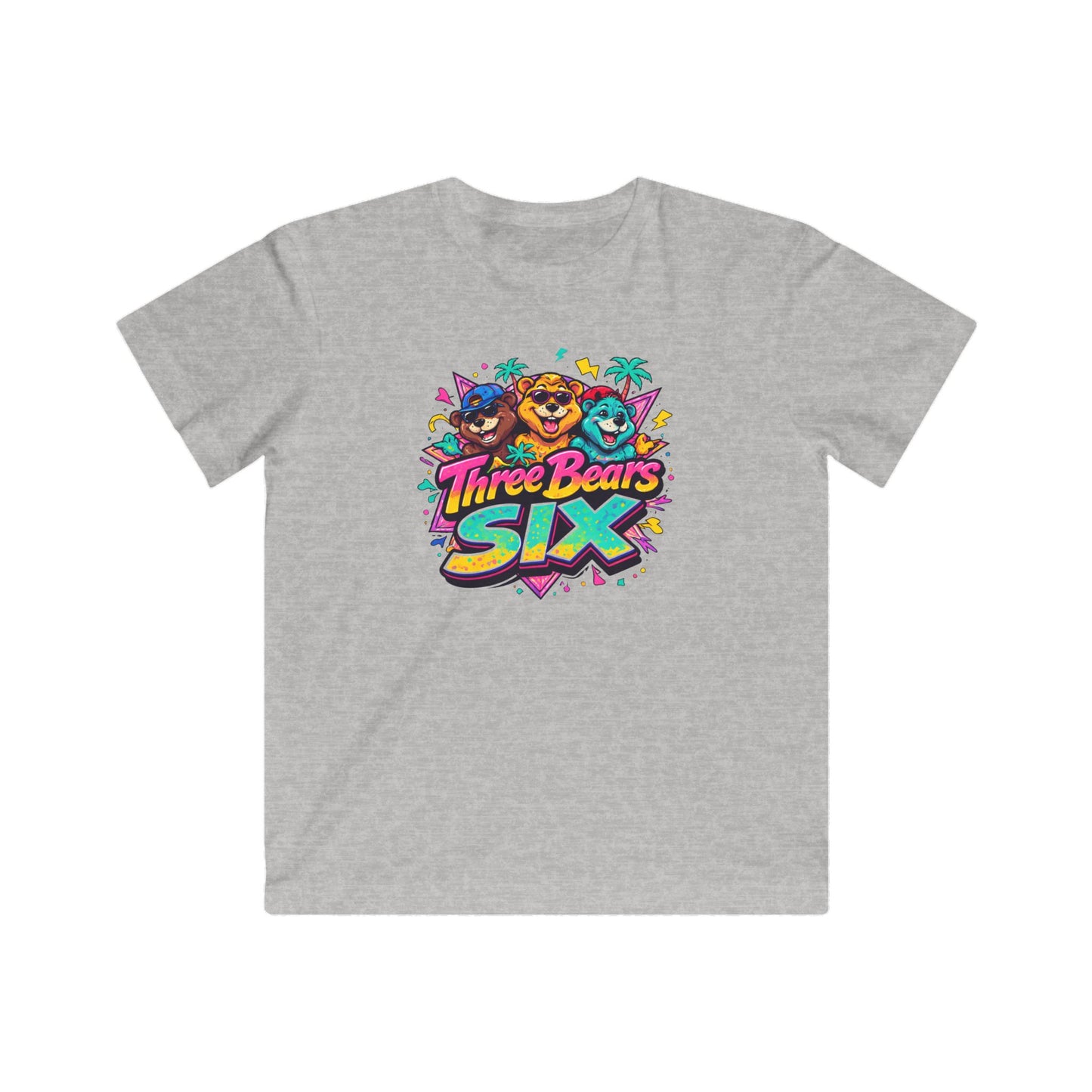Three Bears Six Kids Graphic Tee — Colorful Cartoon Bear Birthday Shirt