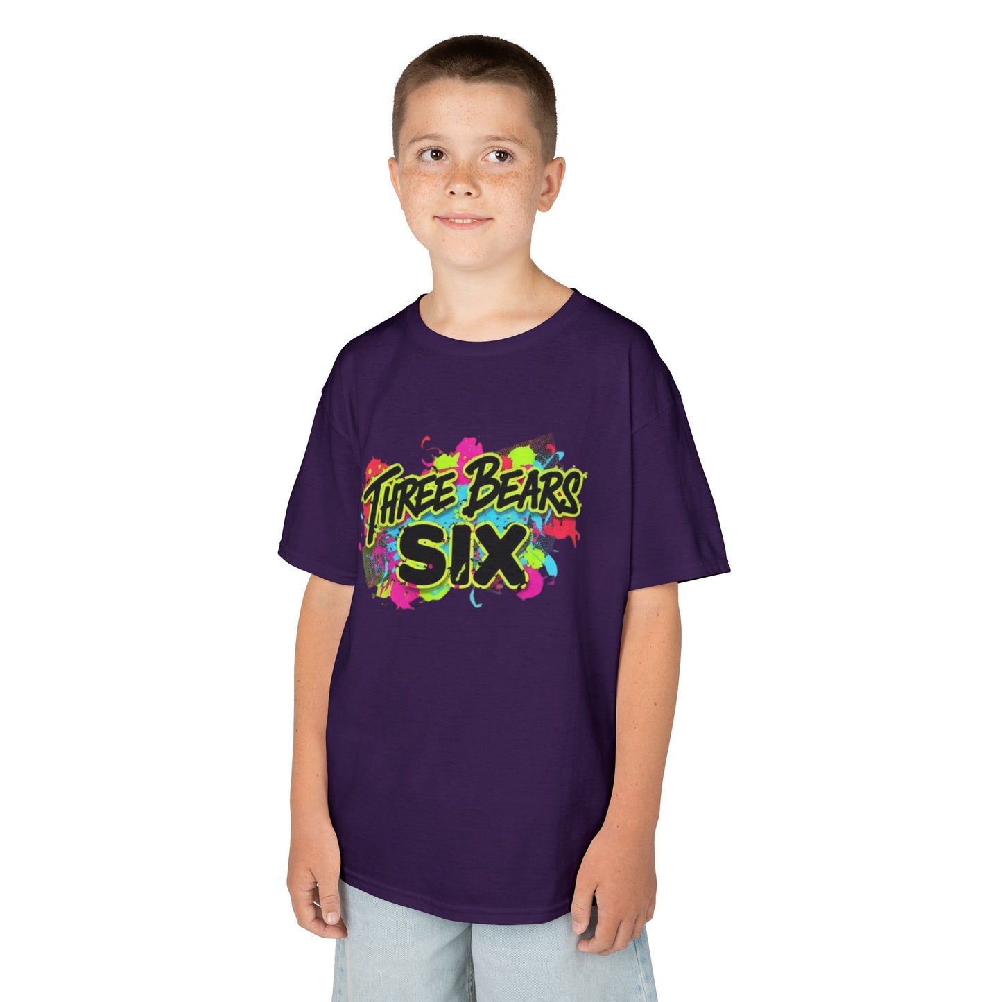 Kids T-Shirt — 'Three Bears Six' Neon Graffiti Birthday Tee