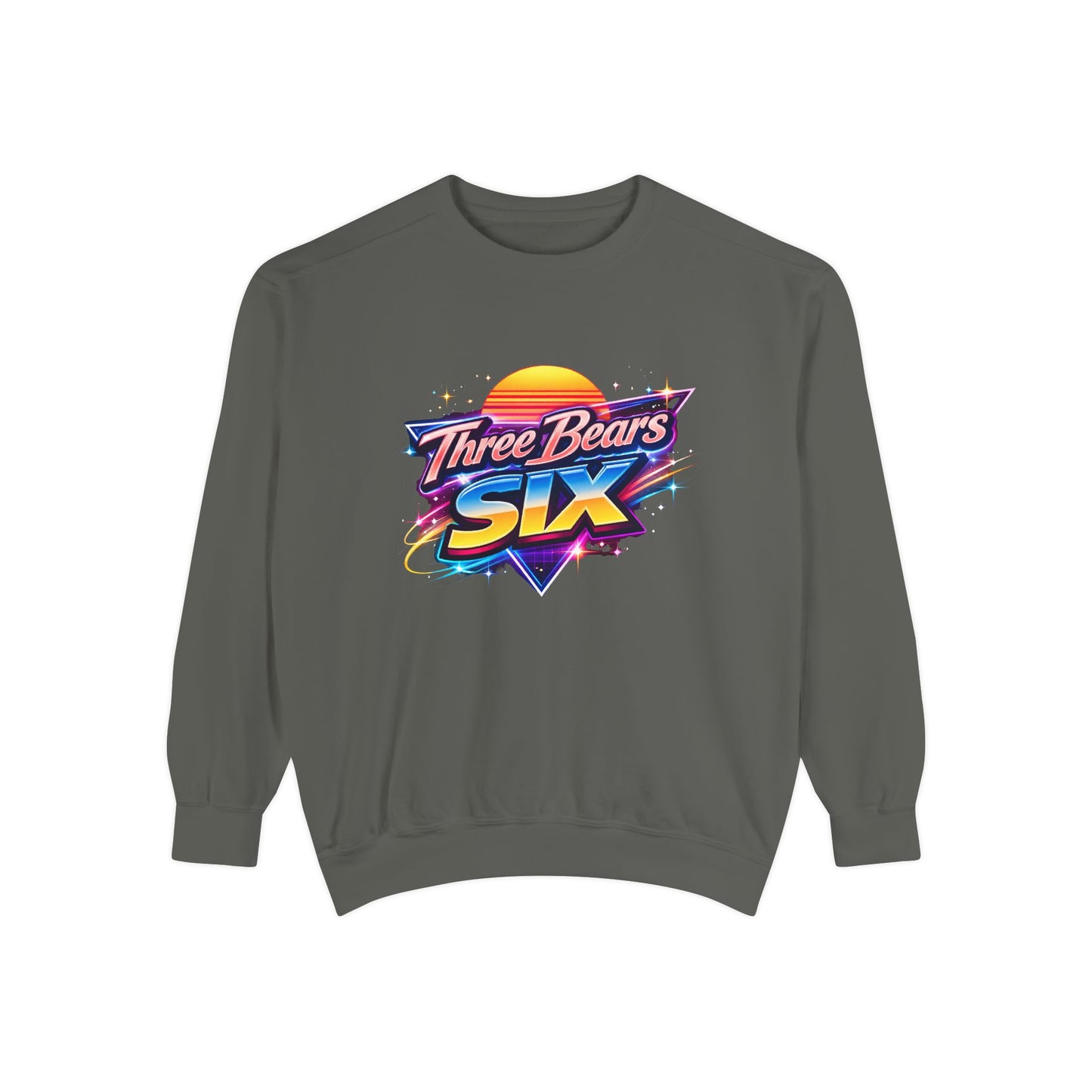 Three Bears Six Retro Logo Sweatshirt — 80s Sunset Graphic Pullover