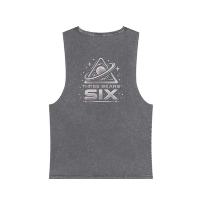 Stonewash Tank Top — 'Three Bears Six' Retro Space Logo