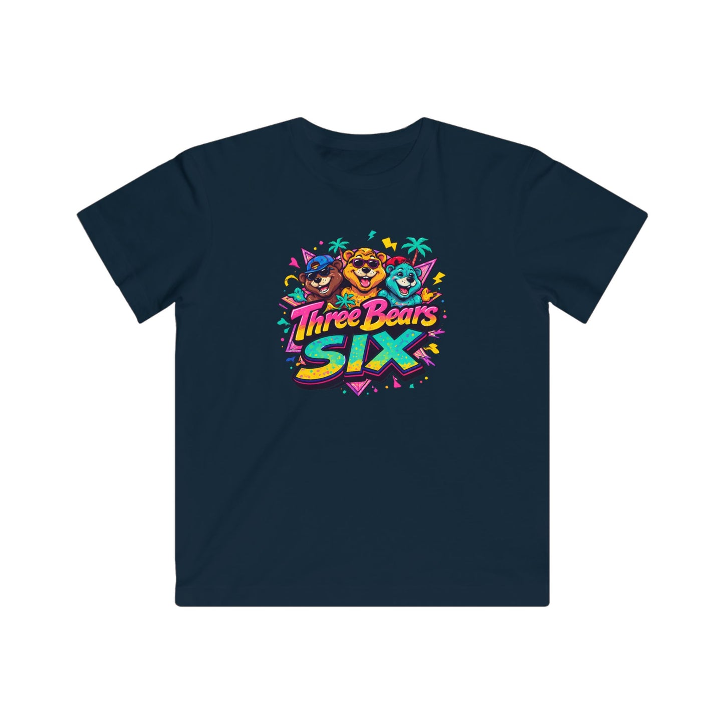 Three Bears Six Kids Graphic Tee — Colorful Cartoon Bear Birthday Shirt