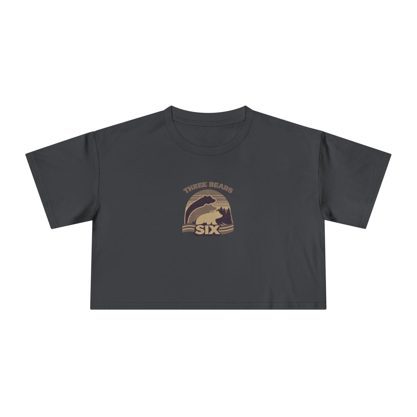 Crop Tee — 'Three Bears Six' Retro Sunset Graphic
