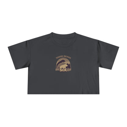 Crop Tee — 'Three Bears Six' Retro Sunset Graphic