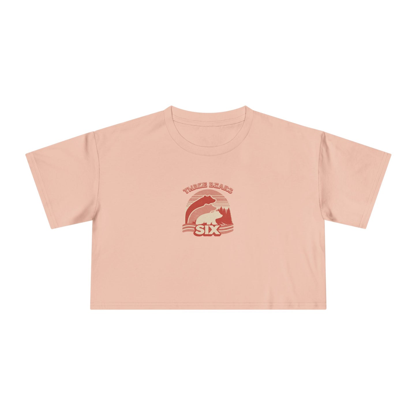 Crop Tee — 'Three Bears Six' Retro Sunset Graphic