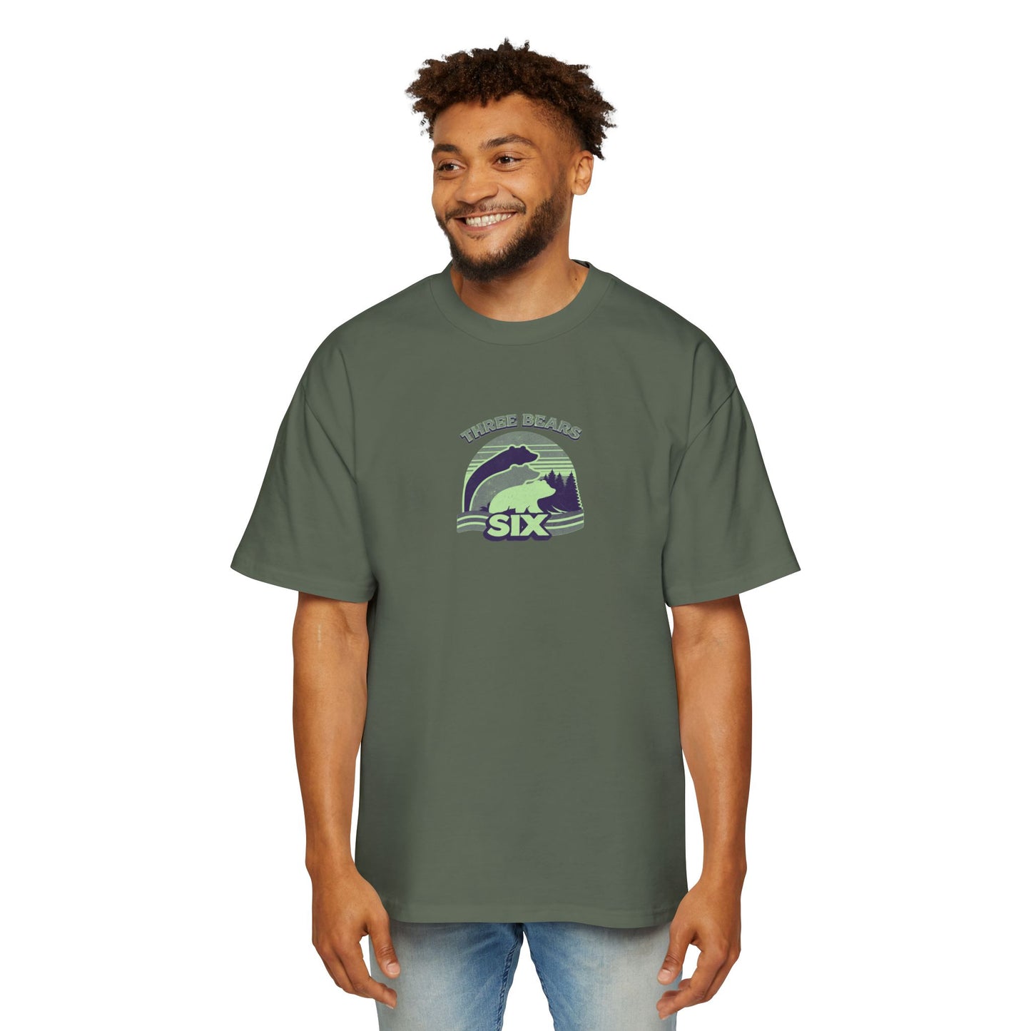 Retro Sunset Bear Graphic Tee — "Three Bears Six" Men’s Oversized T-Shirt