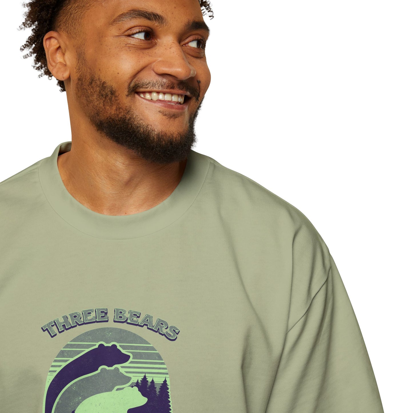 Retro Sunset Bear Graphic Tee — "Three Bears Six" Men’s Oversized T-Shirt