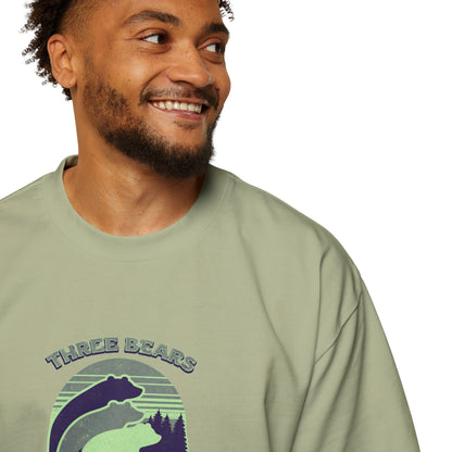 Retro Sunset Bear Graphic Tee — "Three Bears Six" Men’s Oversized T-Shirt