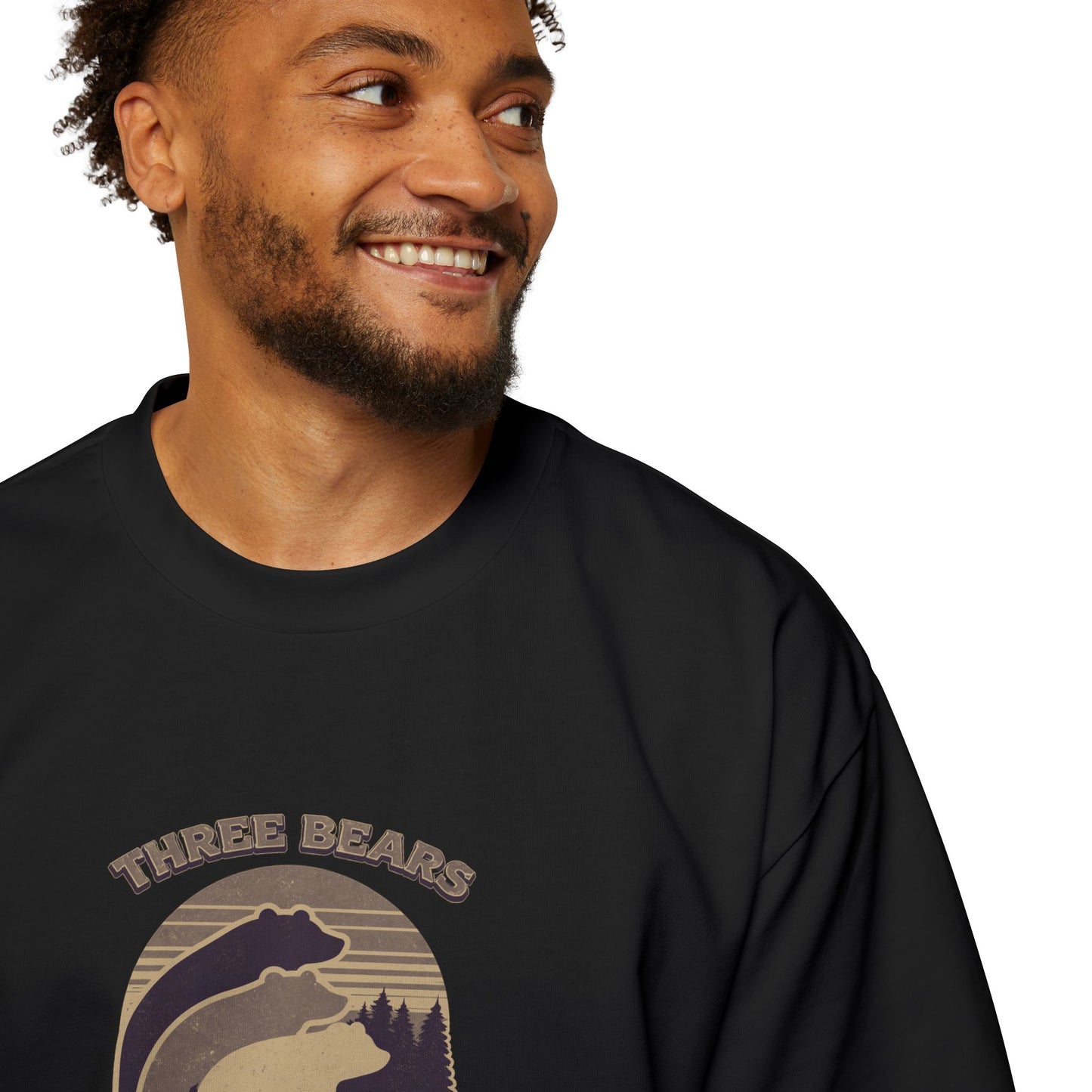 Retro Sunset Bear Graphic Tee — "Three Bears Six" Men’s Oversized T-Shirt