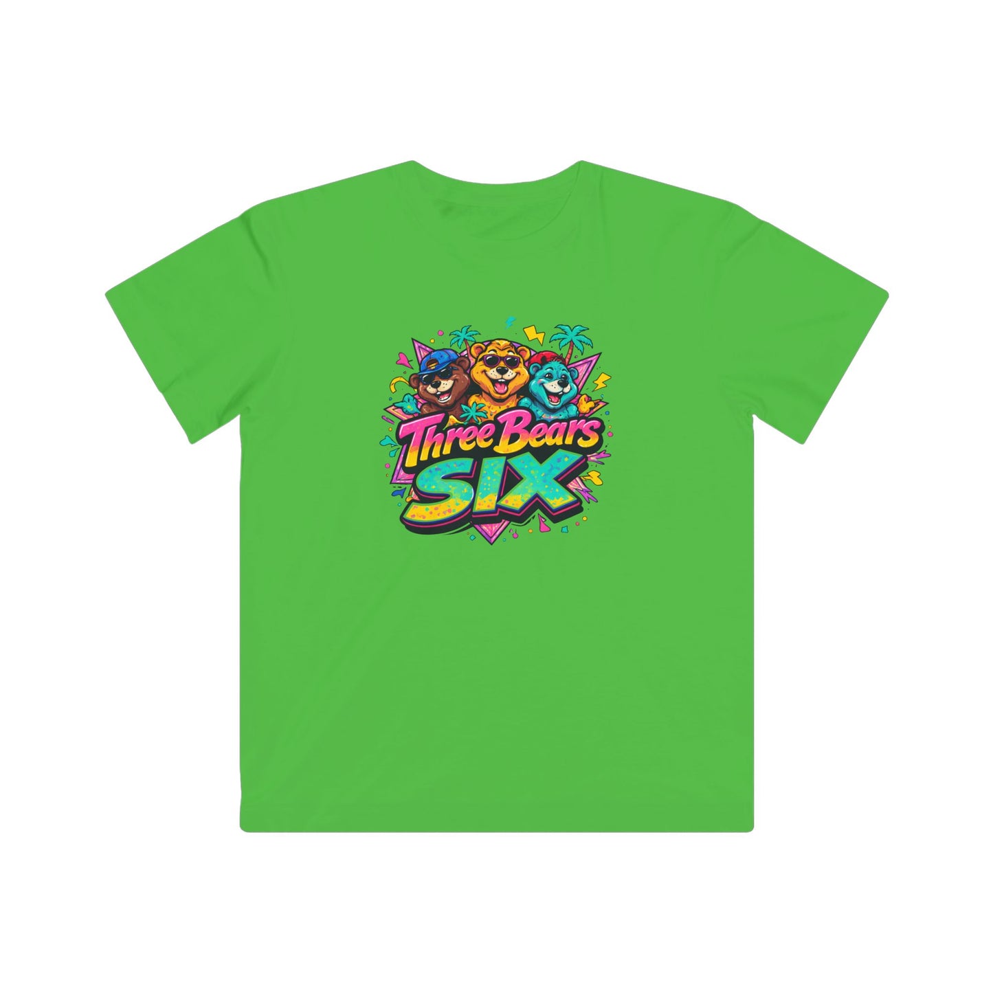 Three Bears Six Kids Graphic Tee — Colorful Cartoon Bear Birthday Shirt