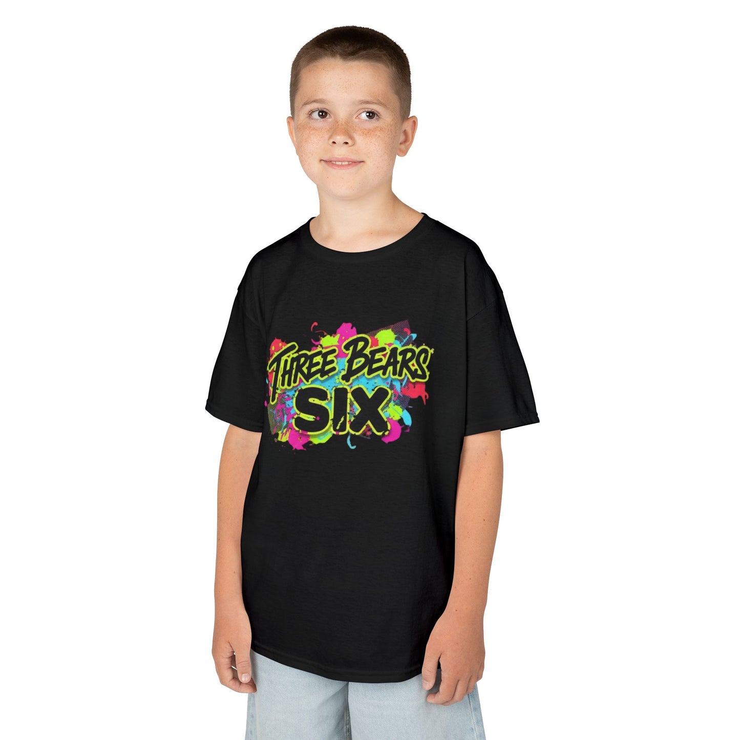 Kids T-Shirt — 'Three Bears Six' Neon Graffiti Birthday Tee