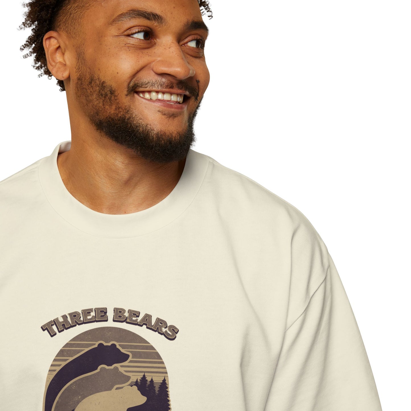 Retro Sunset Bear Graphic Tee — "Three Bears Six" Men’s Oversized T-Shirt