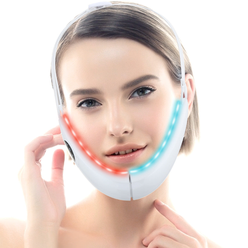 Woman wearing the LED Facial Massage & Skincare Device along the jawline
