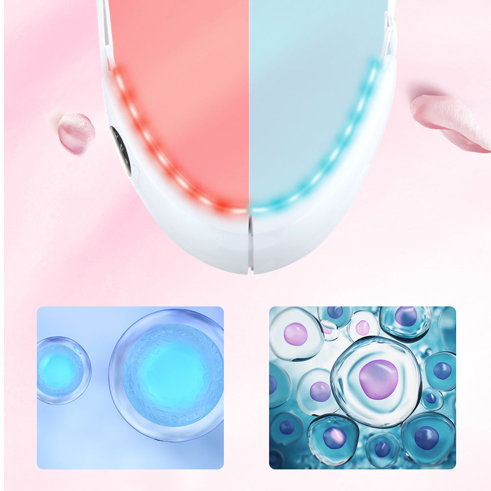 LED facial massage band showing its red and blue light panels