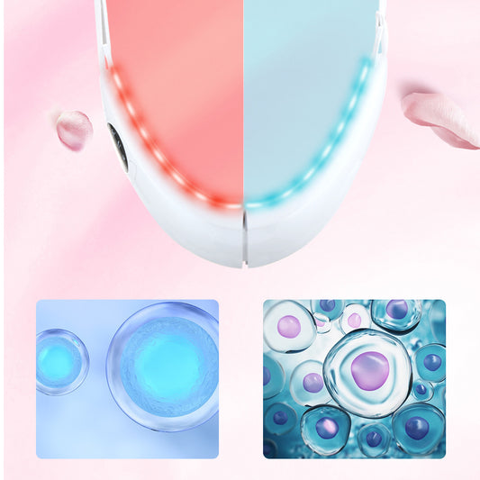 LED facial massage band showing its red and blue light panels