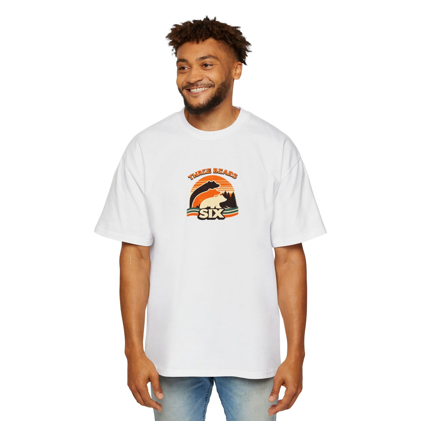 Retro Sunset Bear Graphic Tee — "Three Bears Six" Men’s Oversized T-Shirt