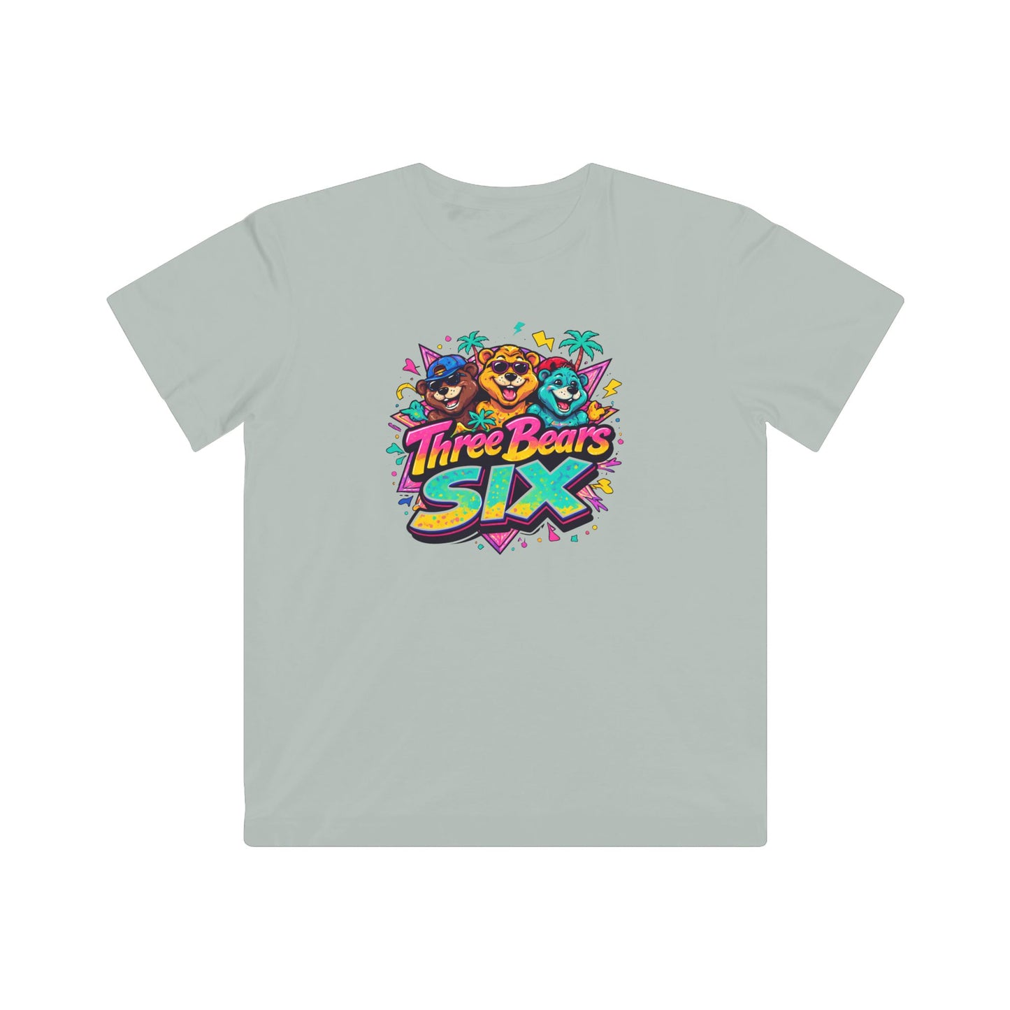Three Bears Six Kids Graphic Tee — Colorful Cartoon Bear Birthday Shirt