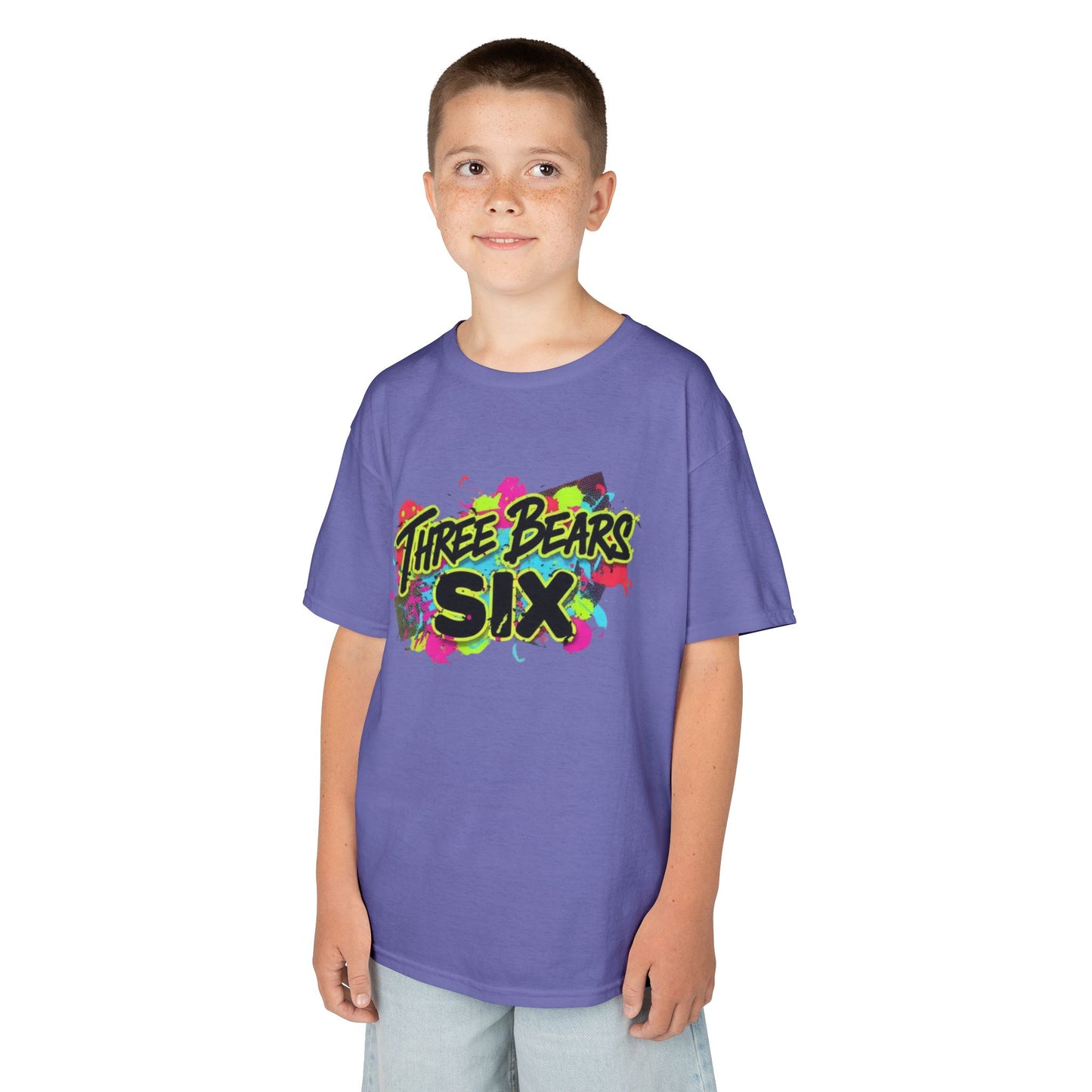 Kids T-Shirt — 'Three Bears Six' Neon Graffiti Birthday Tee