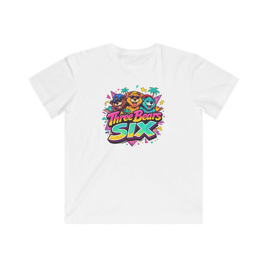 Three Bears Six Kids Graphic Tee — Colorful Cartoon Bear Birthday Shirt