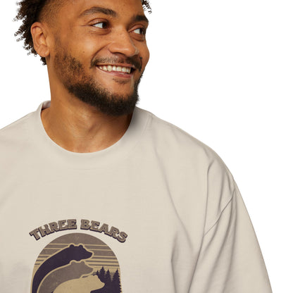 Retro Sunset Bear Graphic Tee — "Three Bears Six" Men’s Oversized T-Shirt