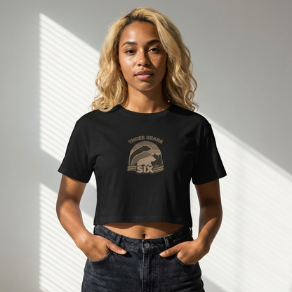Crop Tee — 'Three Bears Six' Retro Sunset Graphic