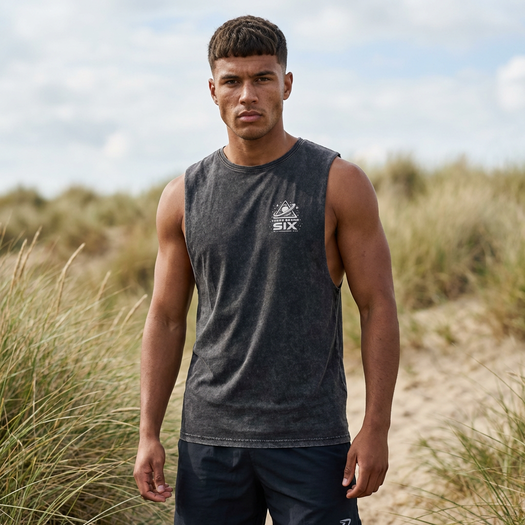 Stonewash Tank Top — 'Three Bears Six' Retro Space Logo