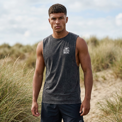 Stonewash Tank Top — 'Three Bears Six' Retro Space Logo