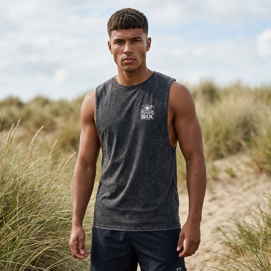 Stonewash Tank Top — 'Three Bears Six' Retro Space Logo