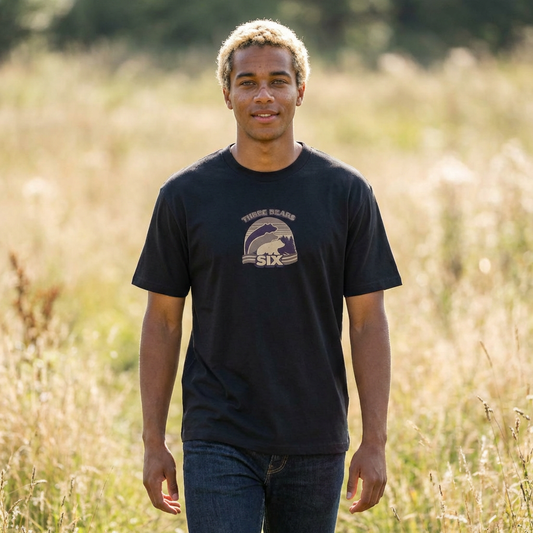 Retro Sunset Bear Graphic Tee — "Trail Days Six" Men’s Oversized T-Shirt