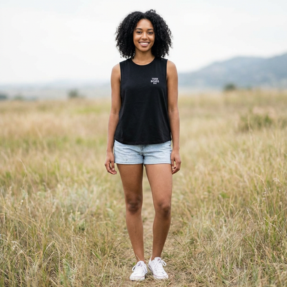 Women's Crop Top - Minimal 'Three Bears Six' Pocket Logo Tank