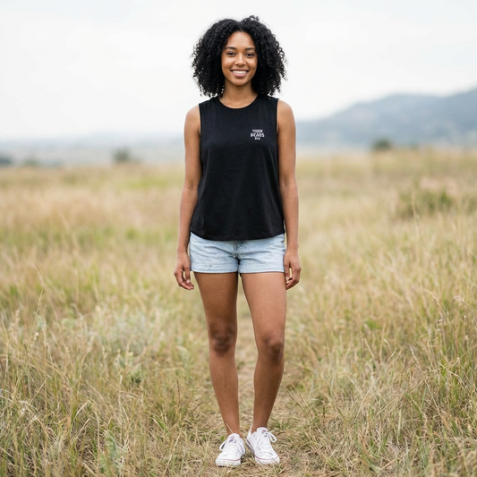 Women's Crop Top - Minimal 'Three Bears Six' Pocket Logo Tank