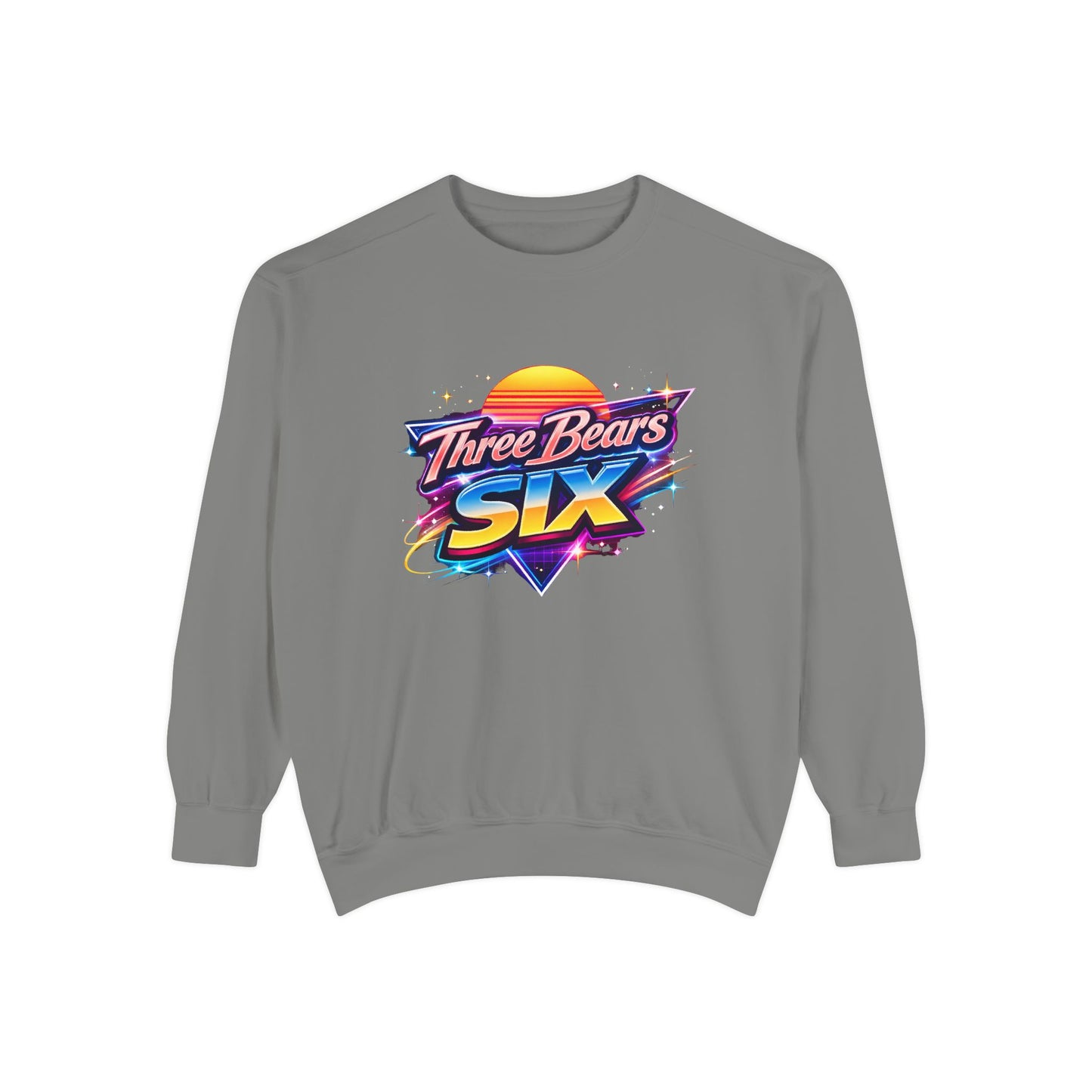 Three Bears Six Retro Logo Sweatshirt — 80s Sunset Graphic Pullover