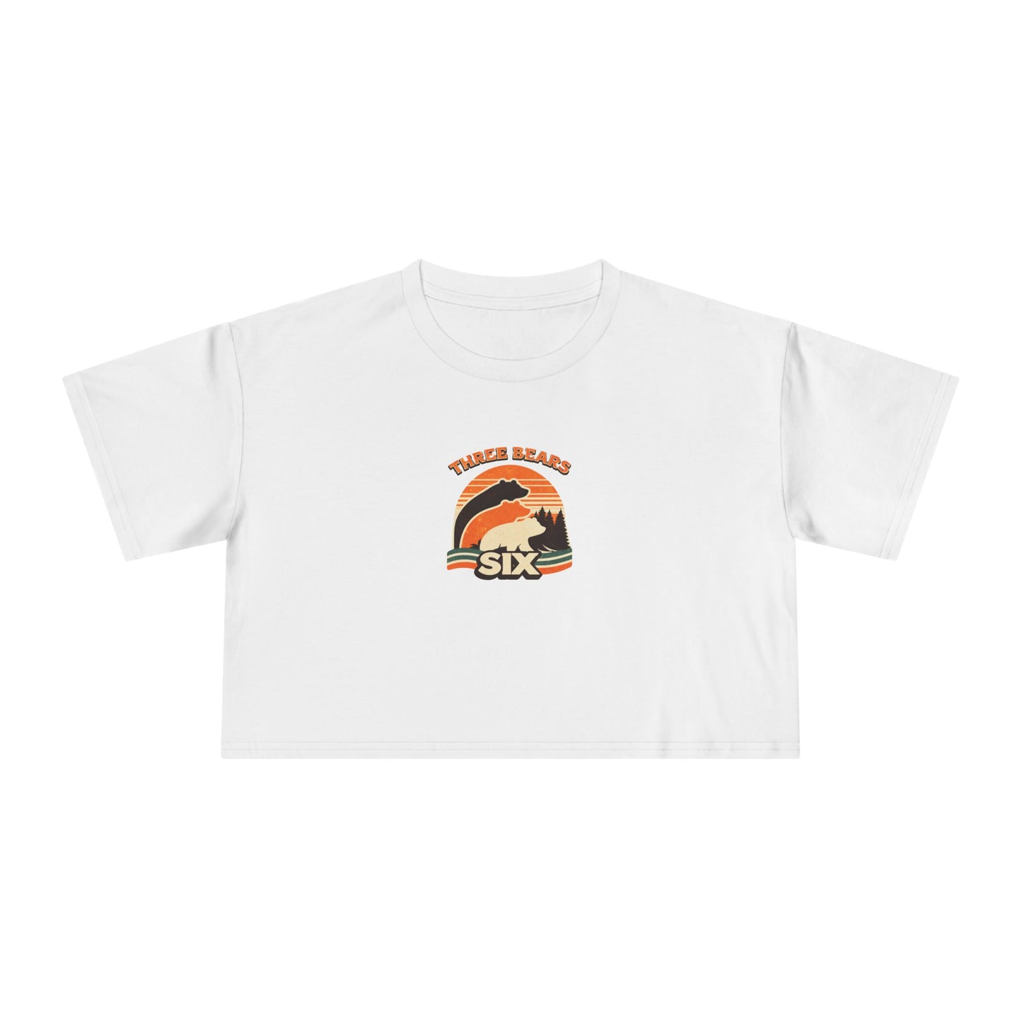 Crop Tee — 'Three Bears Six' Retro Sunset Graphic