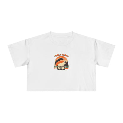 Crop Tee — 'Three Bears Six' Retro Sunset Graphic