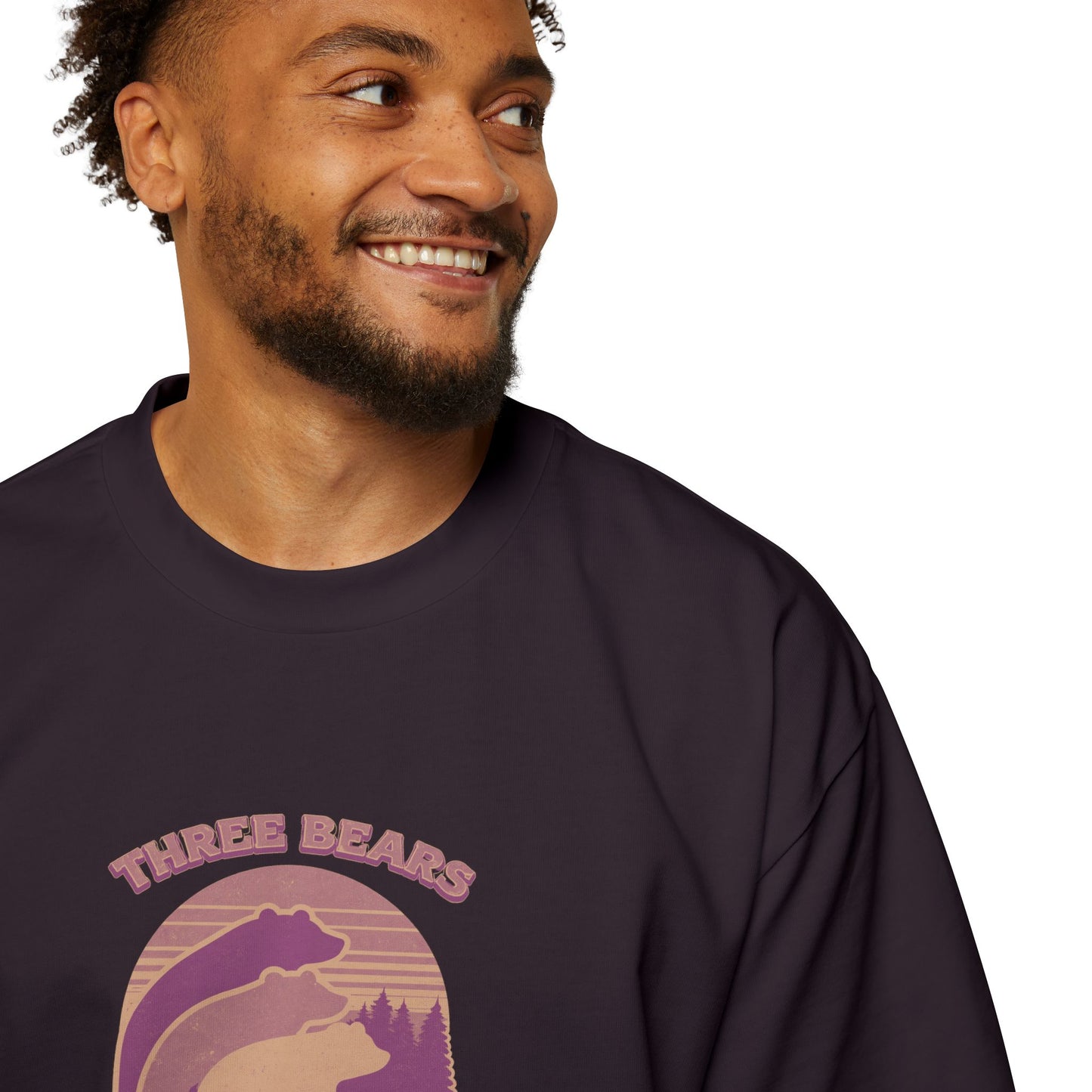 Retro Sunset Bear Graphic Tee — "Three Bears Six" Men’s Oversized T-Shirt