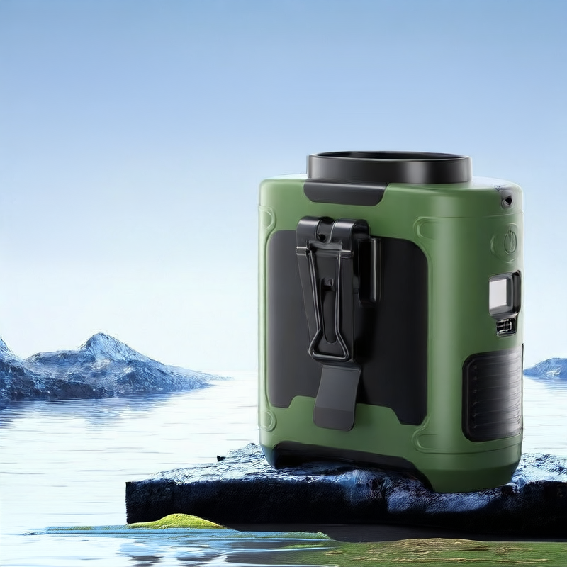 Rechargeable Clip-On Waist Fan, 5-Speed Green 10000mAh, beside water