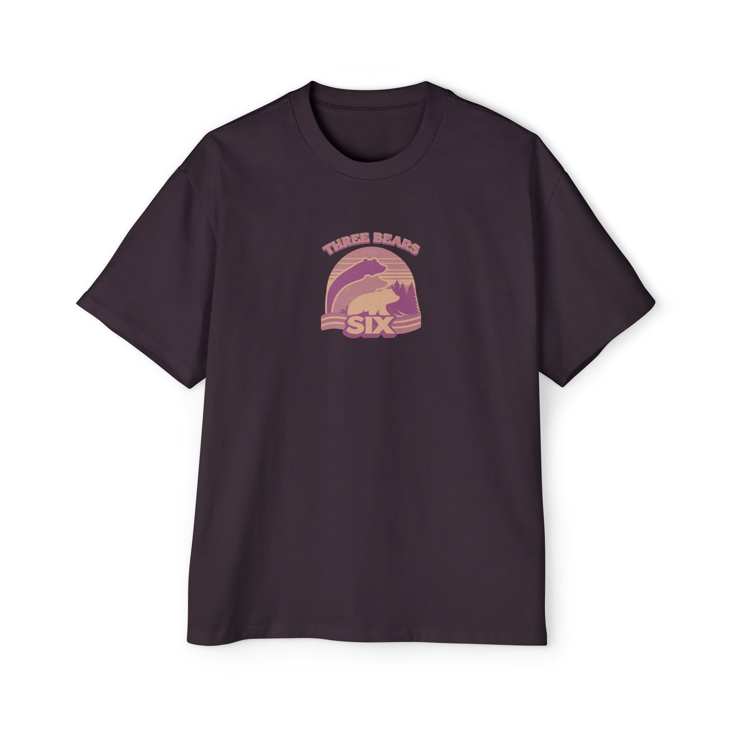 Retro Sunset Bear Graphic Tee — "Three Bears Six" Men’s Oversized T-Shirt