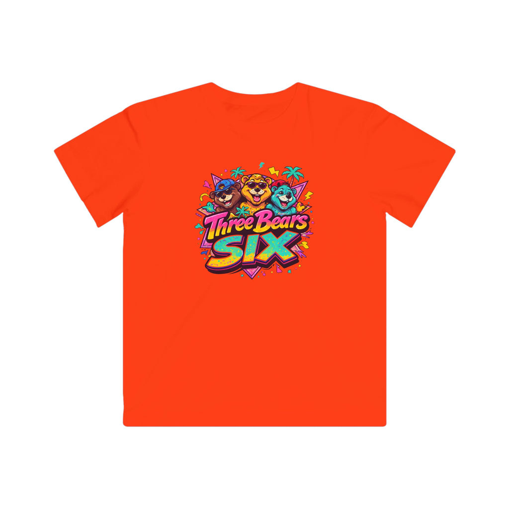 Three Bears SIX Kids Retro Bear Graphic Tee — Orange colour, product photo