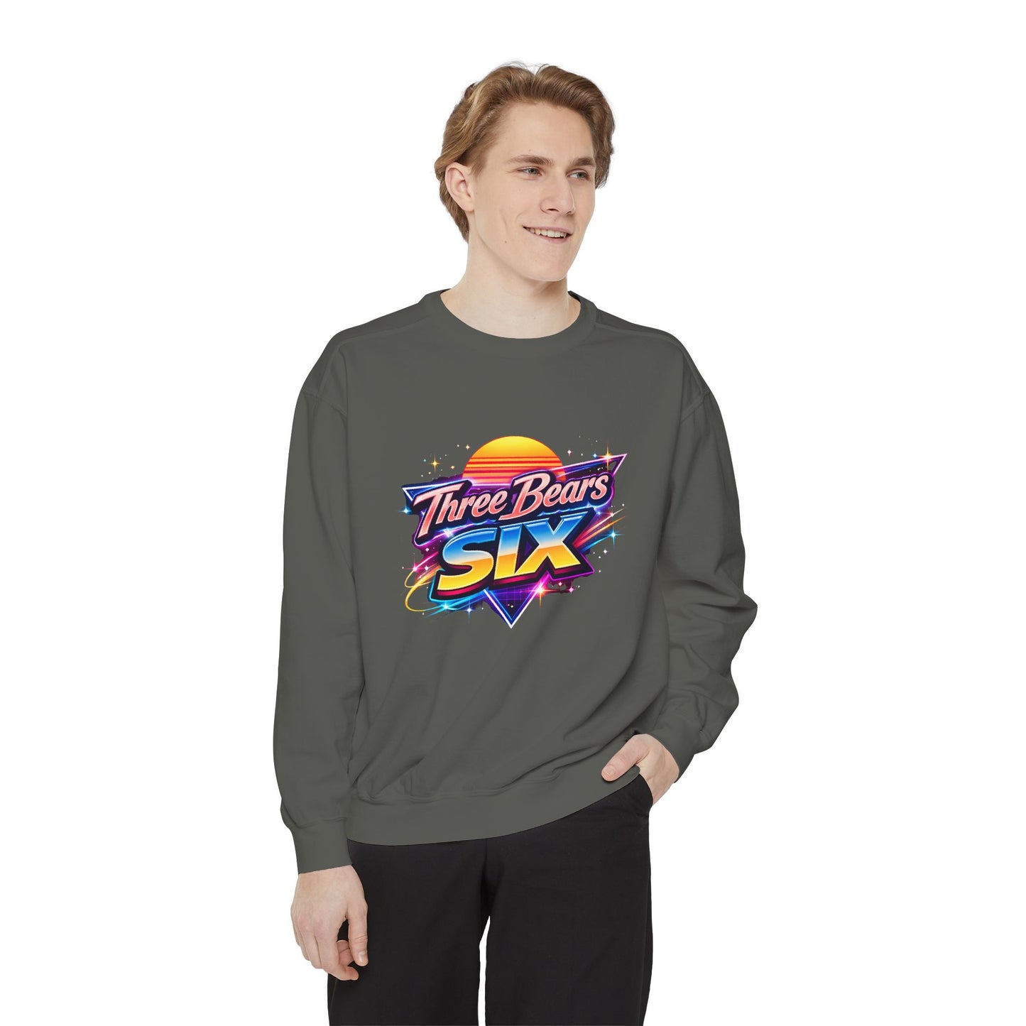 Three Bears Six Retro Logo Sweatshirt — 80s Sunset Graphic Pullover