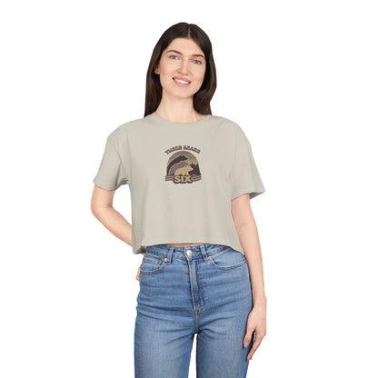 Crop Tee — 'Three Bears Six' Retro Sunset Graphic