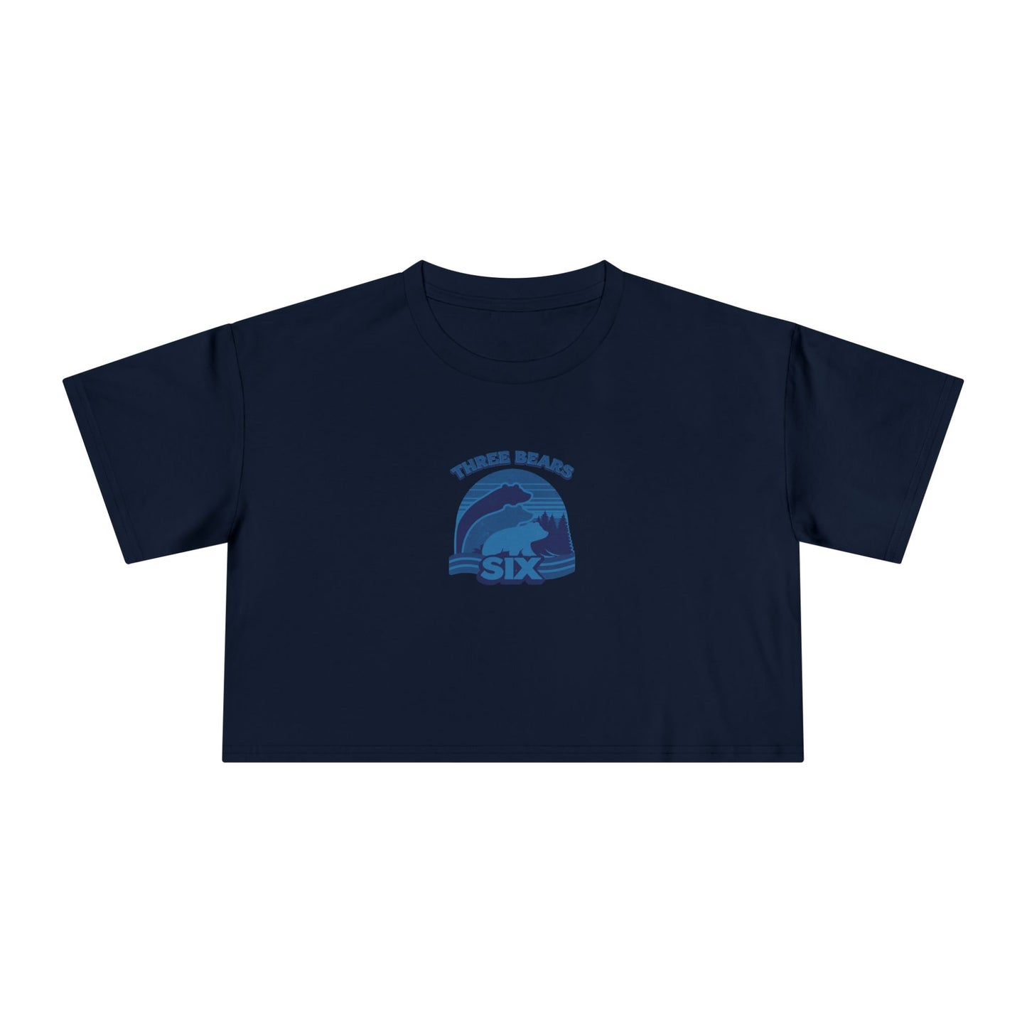 Crop Tee — 'Three Bears Six' Retro Sunset Graphic