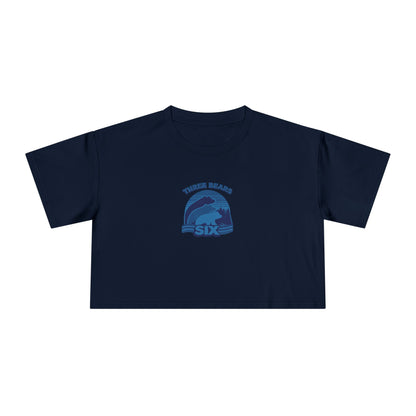 Crop Tee — 'Three Bears Six' Retro Sunset Graphic